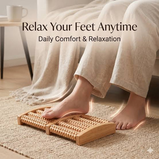 Wooden foot massager rollers close-up